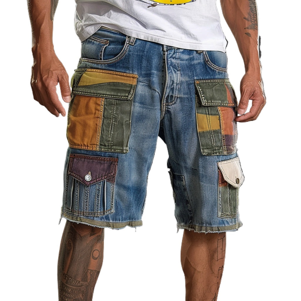 Men’s Vintage Distressed Denim Shorts – Faded, Washed, Rugged Old Look