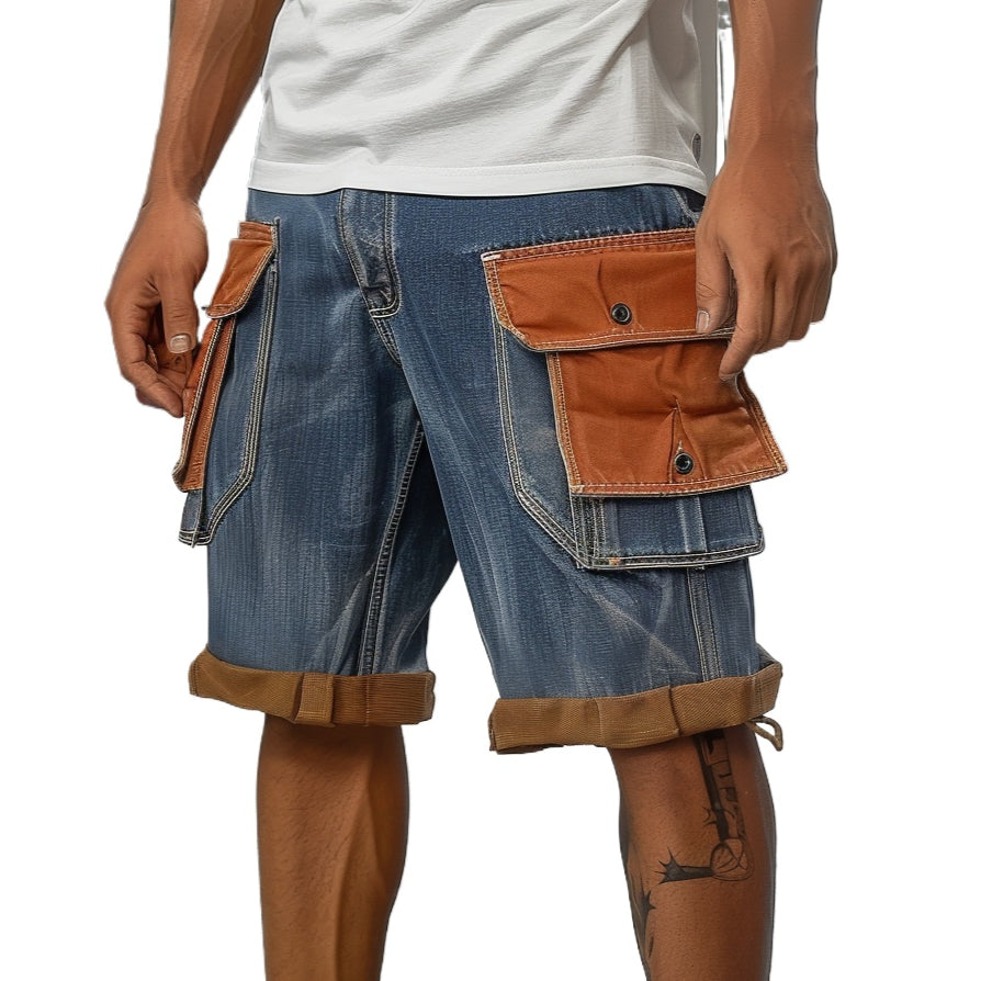 Men’s Vintage Distressed Denim Shorts – Faded, Washed, Rugged Old Look