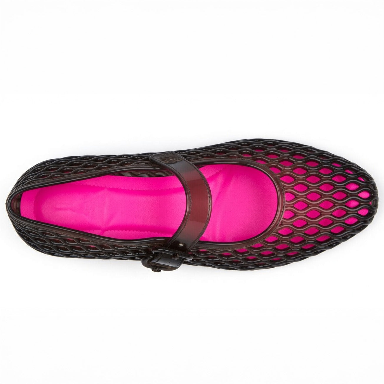 Black & Hot Pink Woven Jelly Mary Jane Shoes
