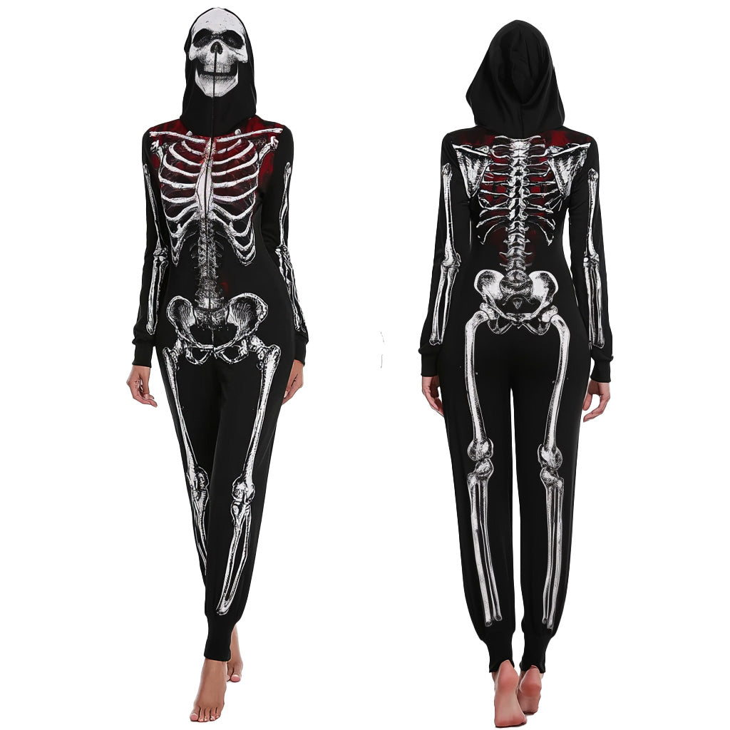 Women’s Hooded Undead Skeleton Jumpsuit Costume