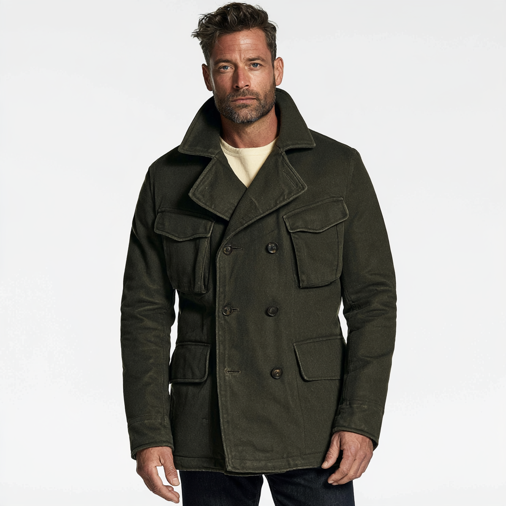 The Officer Crossover Jacket | Olive Double-Front Four-Pocket Layer