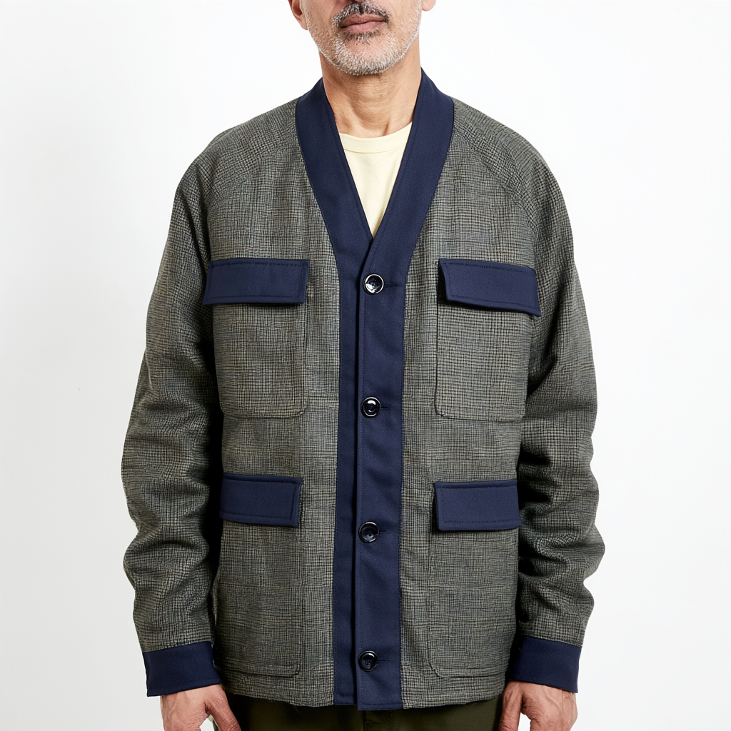 Shadow Check Band Field Jacket | Navy-Trim Four-Pocket Layer