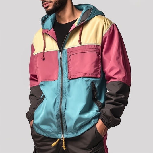 Men's Vintage 90s Color Block Jacket Lightweight Men Bomber Jacket