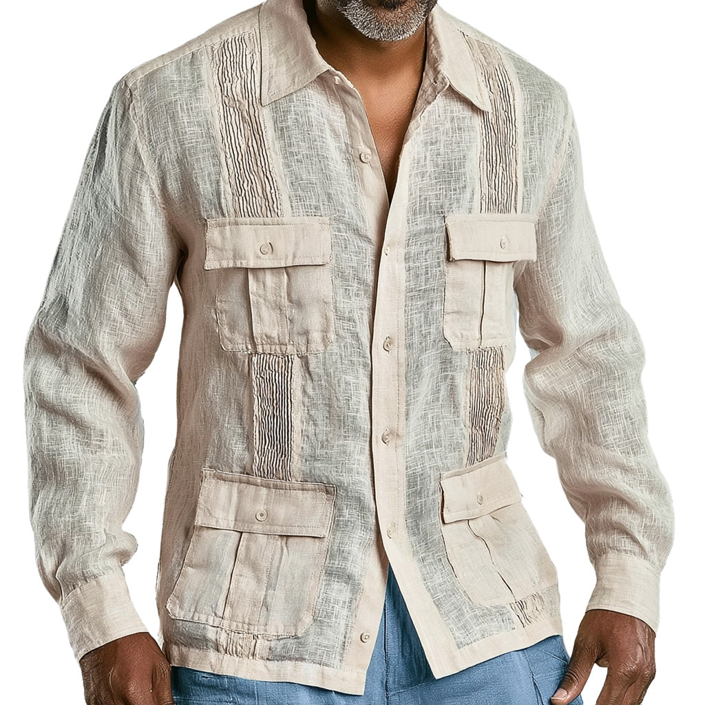 Lightweight Rustic 4-Pocket Linen Guayabera Shirt