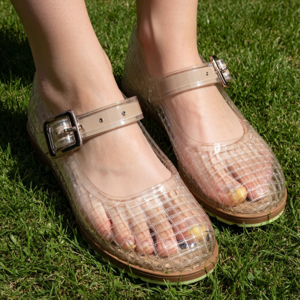 Transparent Woven Jelly Mary Jane Shoes