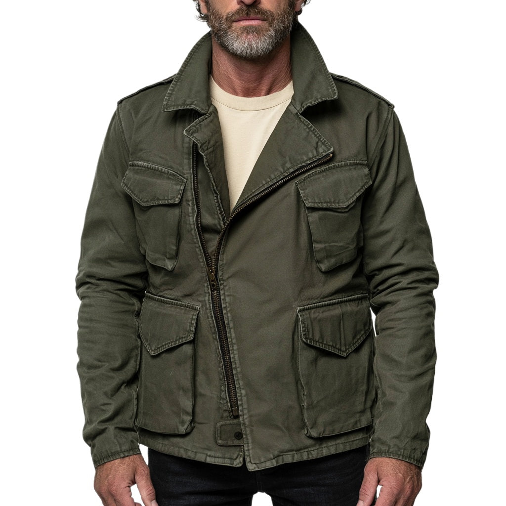 The Crossover Field Jacket | Olive Asymmetric Four-Pocket Jacket