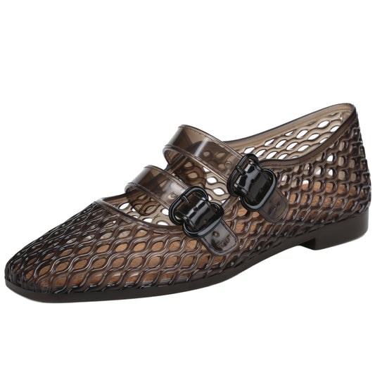 Dark Brown Woven Jelly Mary Jane Shoes
