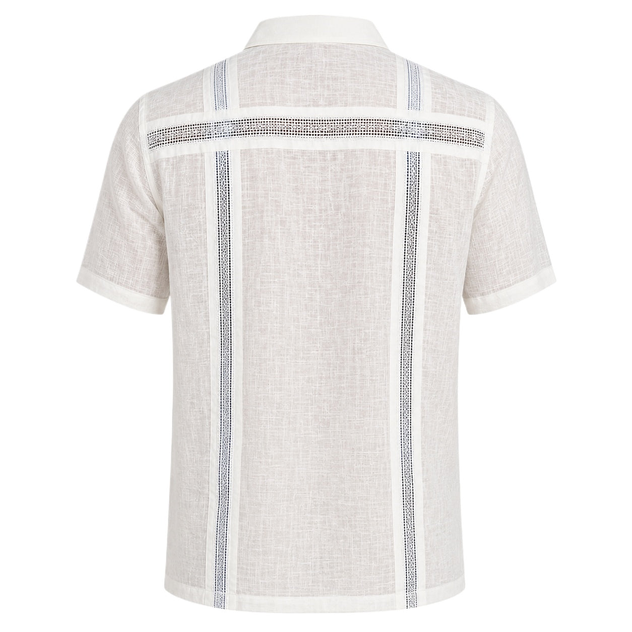 White Linen Guayabera Shirt with Blue Trim