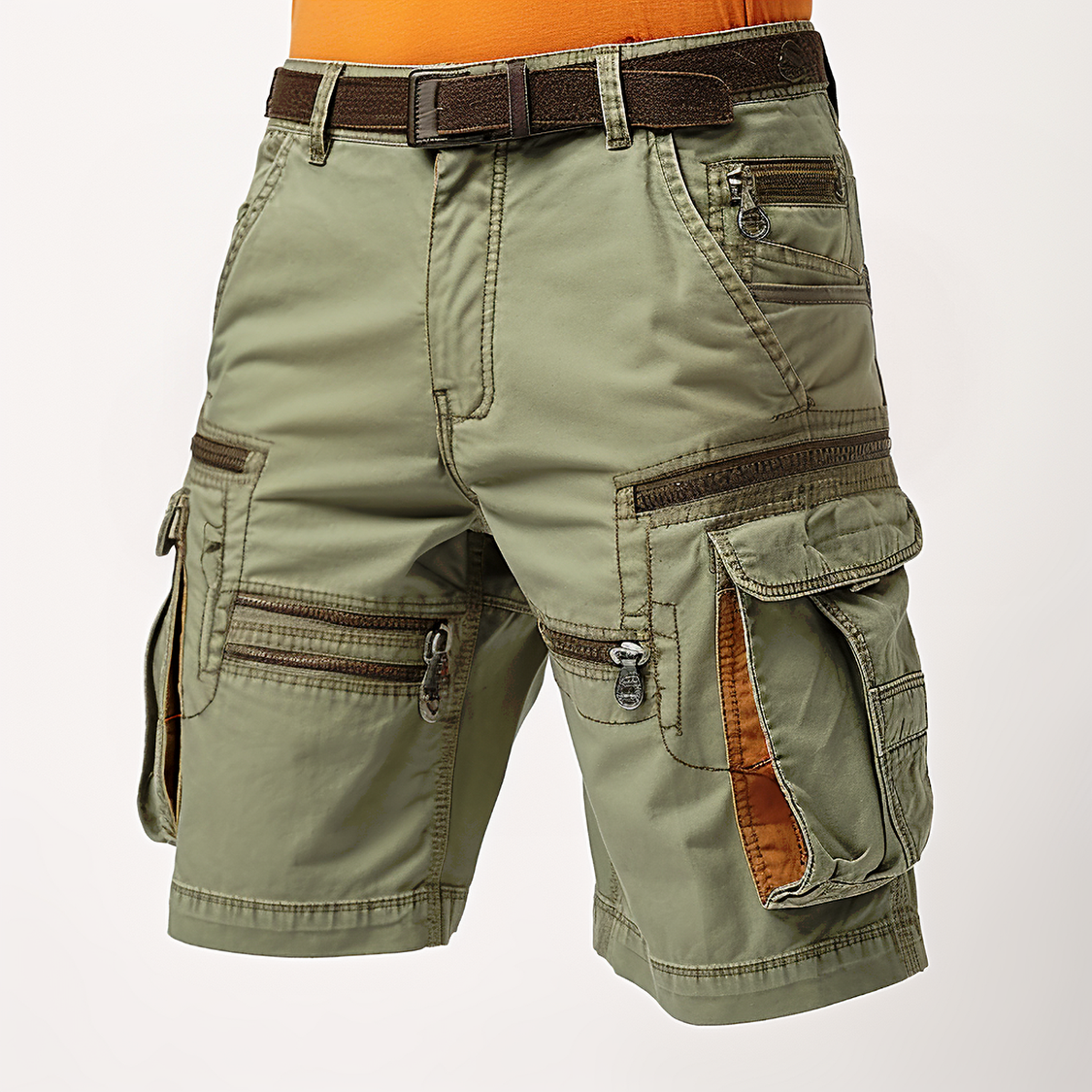Multi-Pocket Utility Shorts – Zipper Accent