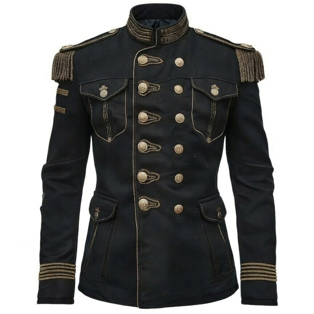 Men's Napoleon Military Jacket Velvet Black Gold Embroidered Double Breasted Ornate Hussar Blazer Cropped Fit