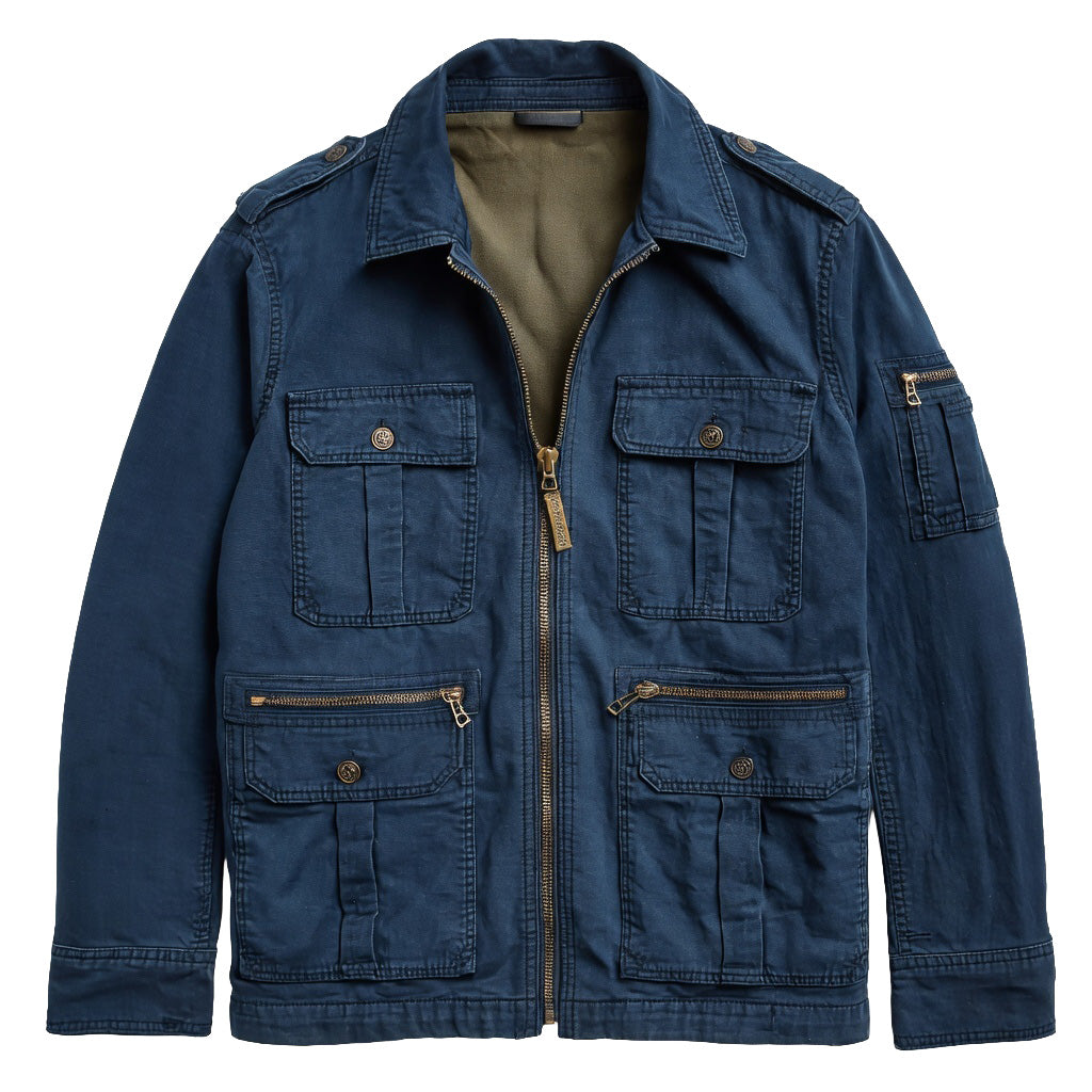 Men's Navy Cotton Utility Jacket - Zip Front Workwear Field Coat