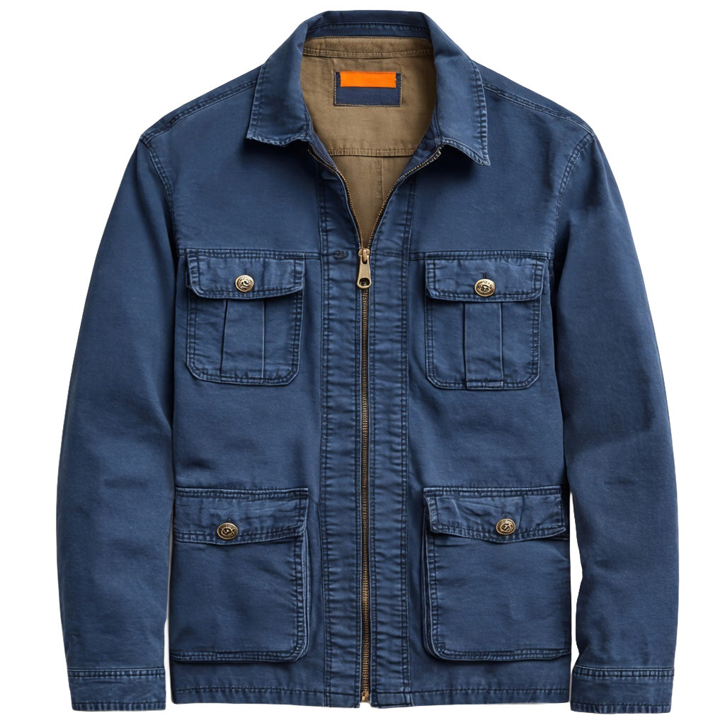 Men's Navy Cotton Utility Jacket - Zip Front Workwear Field Coat