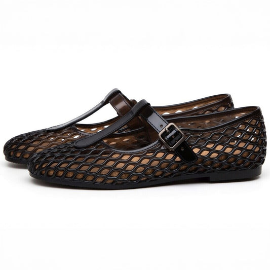 Black Woven Jelly Mary Jane Shoes