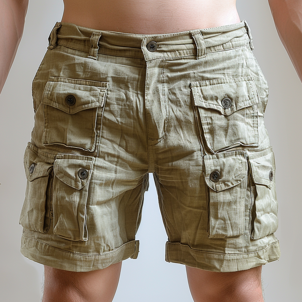 Linen Baggy Cargo Shorts Men