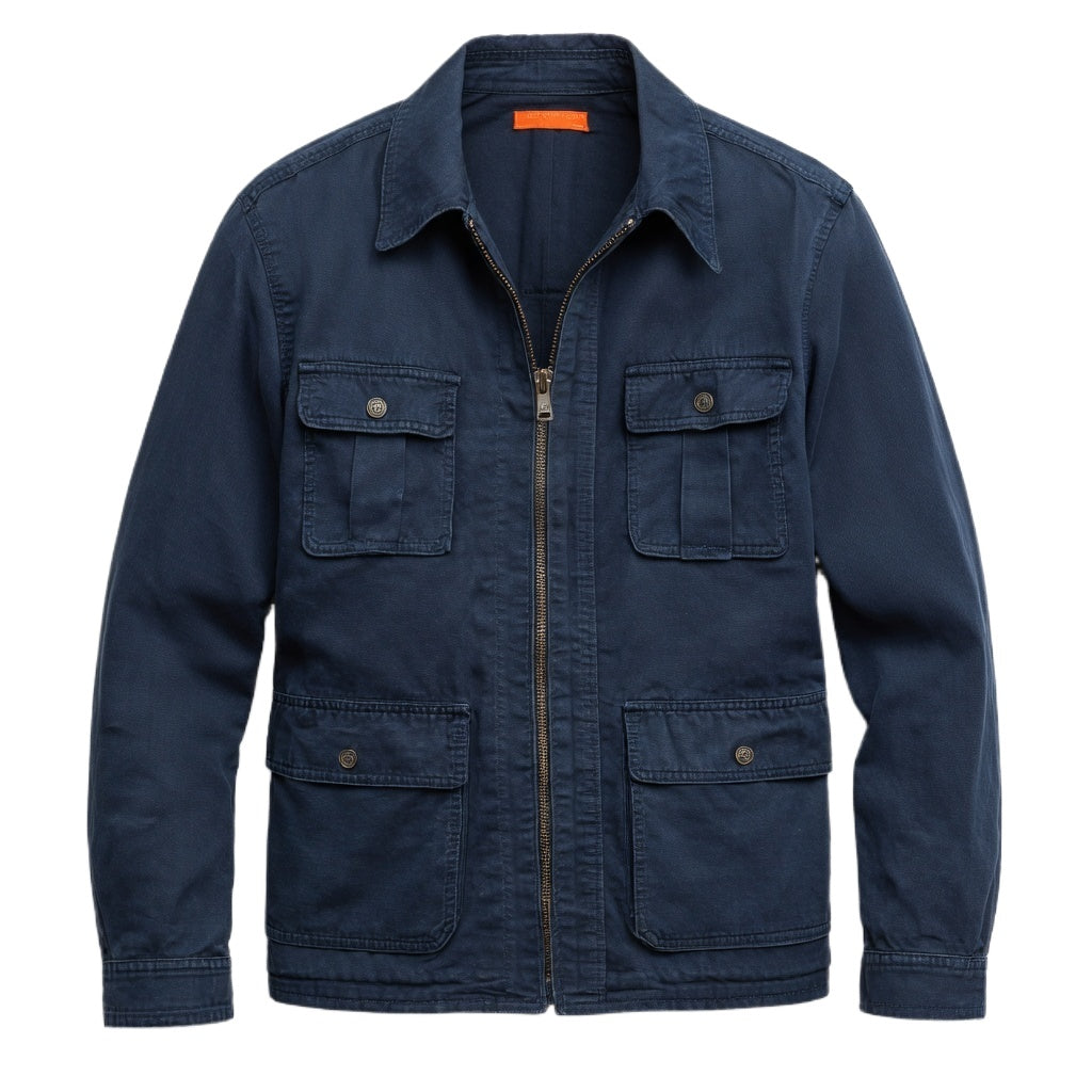 Men's Navy Cotton Utility Jacket - Zip Front Workwear Field Coat