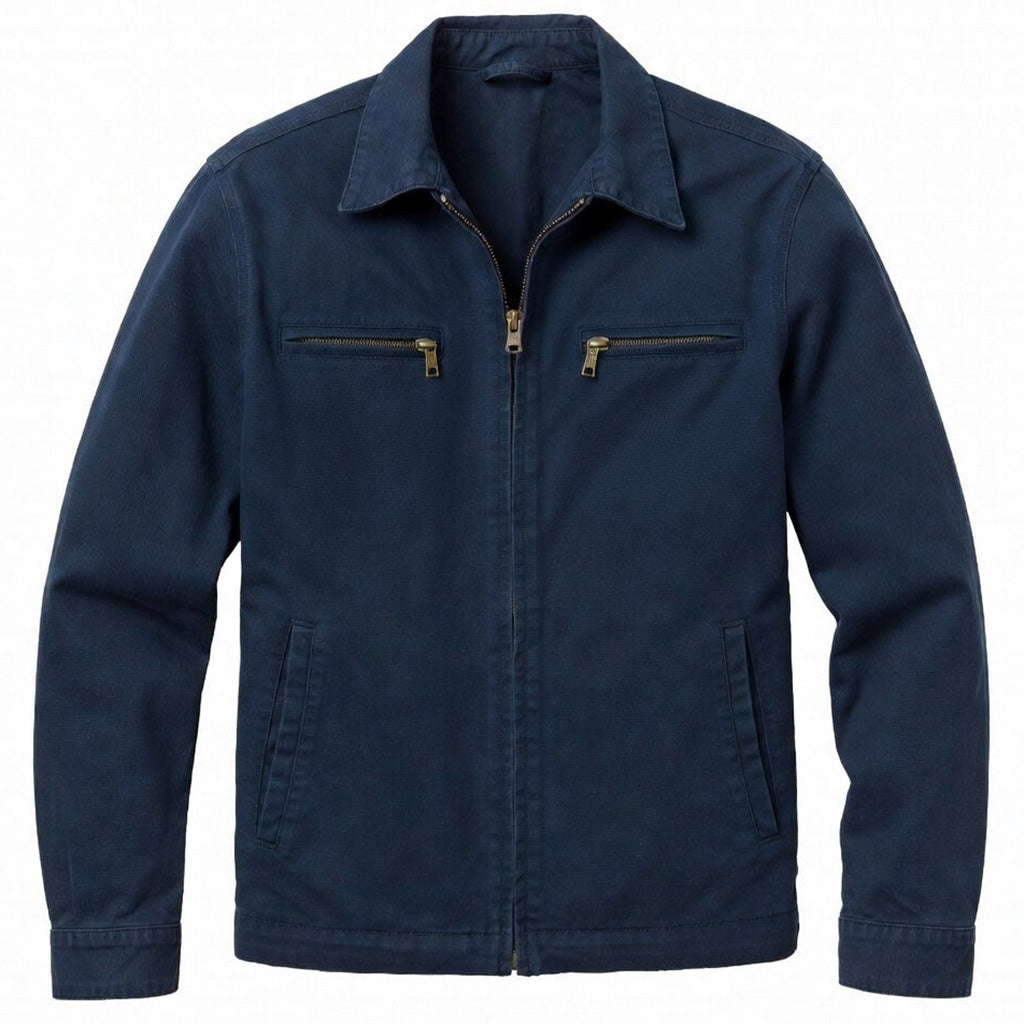 Men's Navy Cotton Utility Jacket - Zip Front Workwear Field Coat