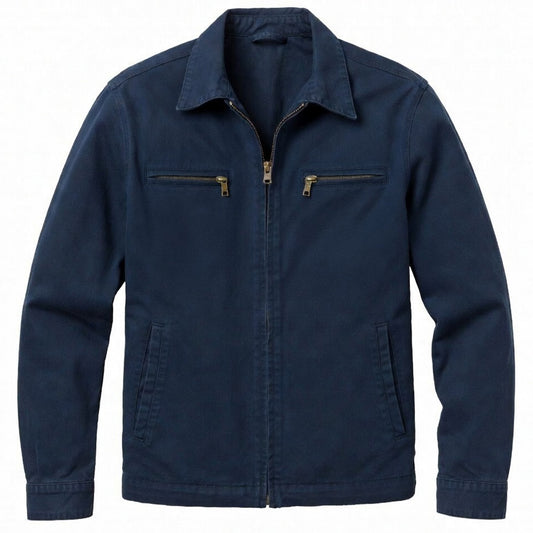 Men's Navy Cotton Utility Jacket - Zip Front Workwear Field Coat