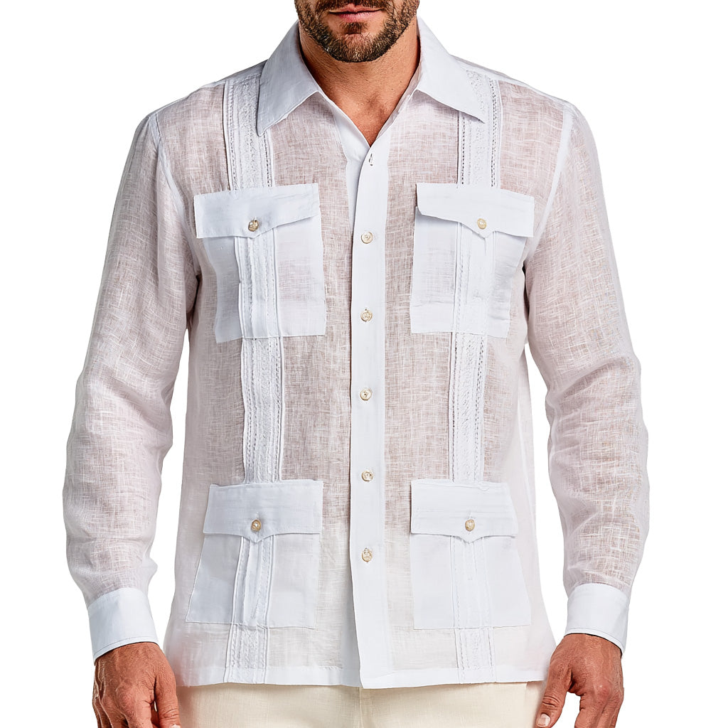 Ultra-Light White Linen Guayabera Shirt