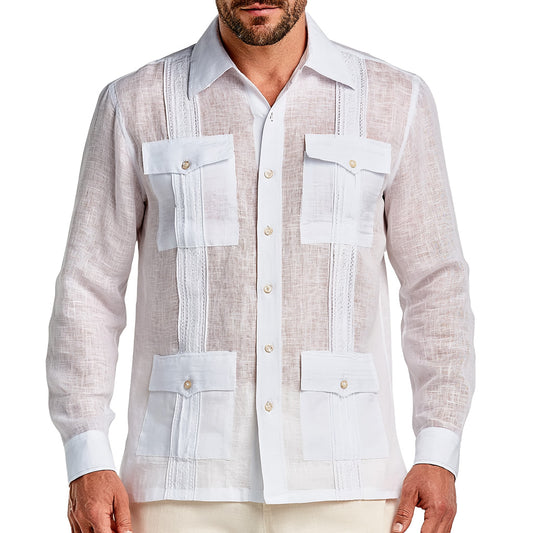 Ultra-Light White Linen Guayabera Shirt