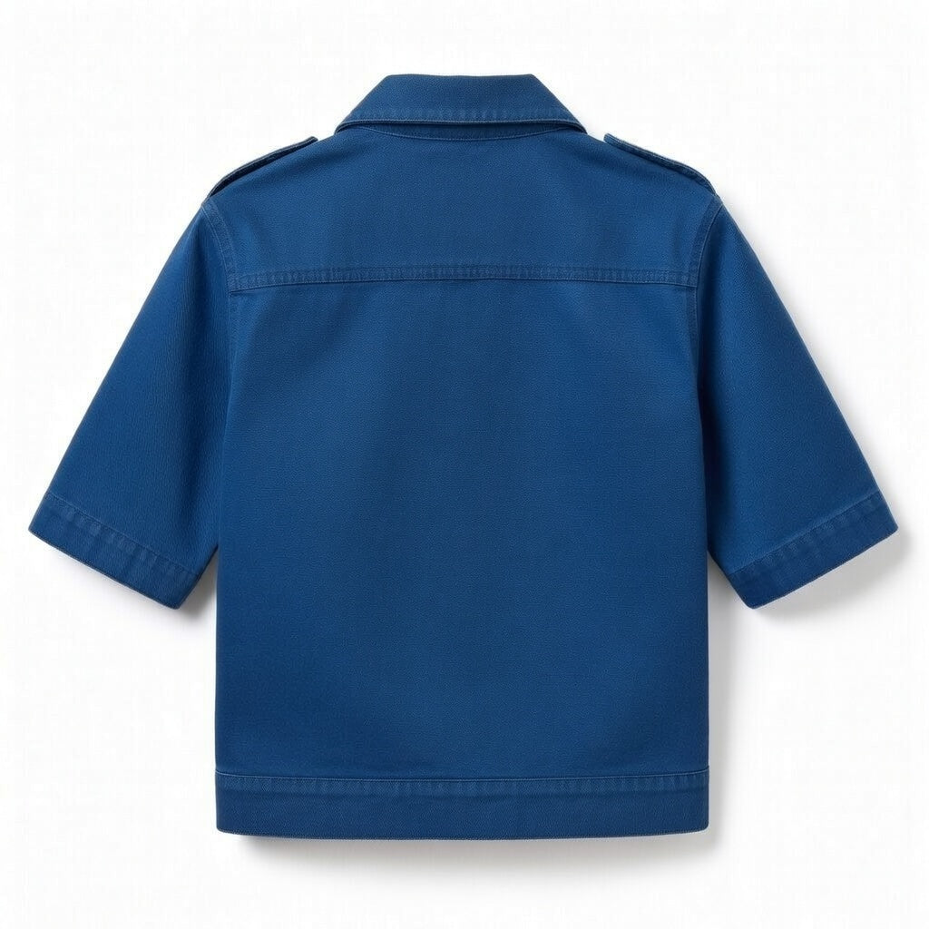 Men's Short Sleeve Utility Jacket - Navy Blue Cotton Military Style Shacket