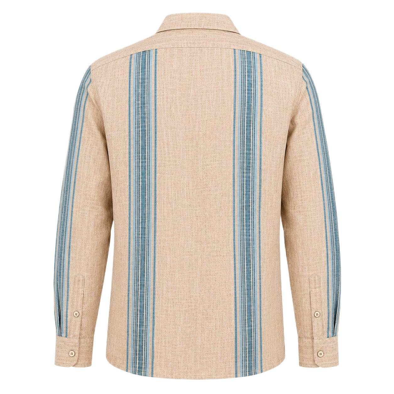 Sand Linen Guayabera Shirt with Blue Stripes