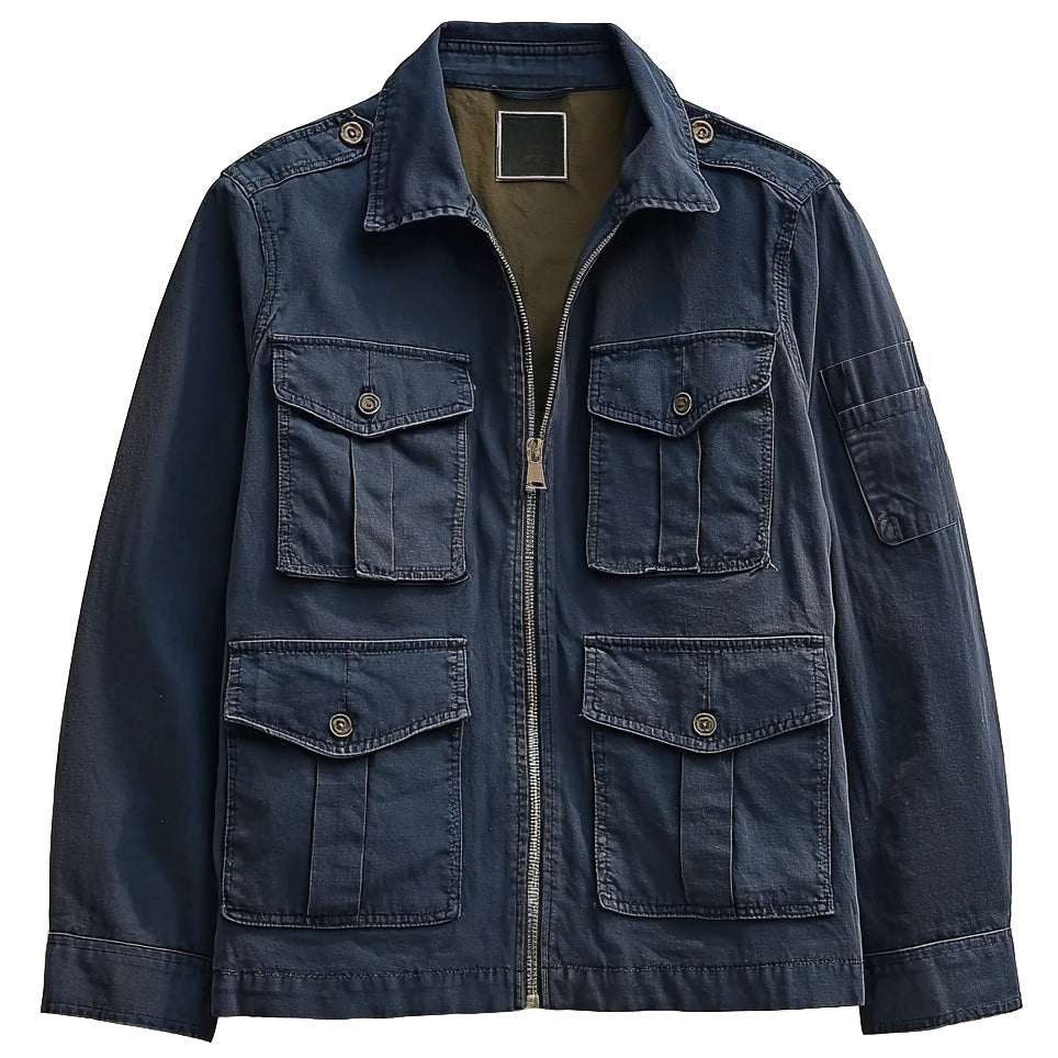 Men's Navy Cotton Utility Jacket - Zip Front Workwear Field Coat