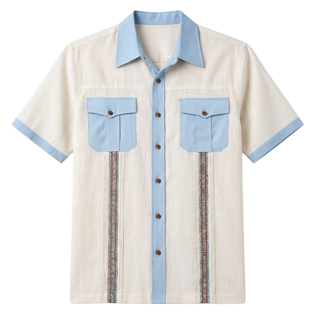 Men’s 100% Linen Retro Resort Guayabera Shirt