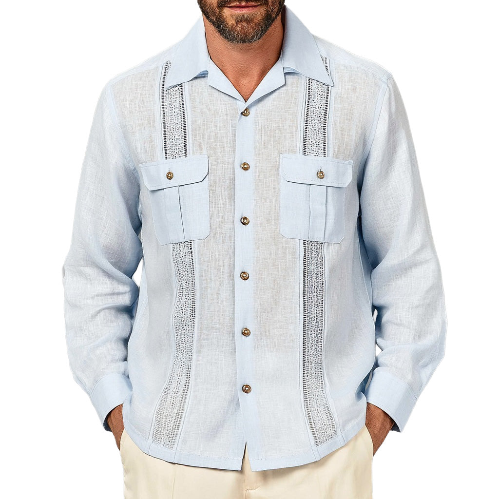 Men’s 100% Linen Classic Long Sleeve Guayabera Shirt