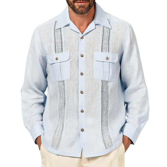 Men’s 100% Linen Classic Long Sleeve Guayabera Shirt