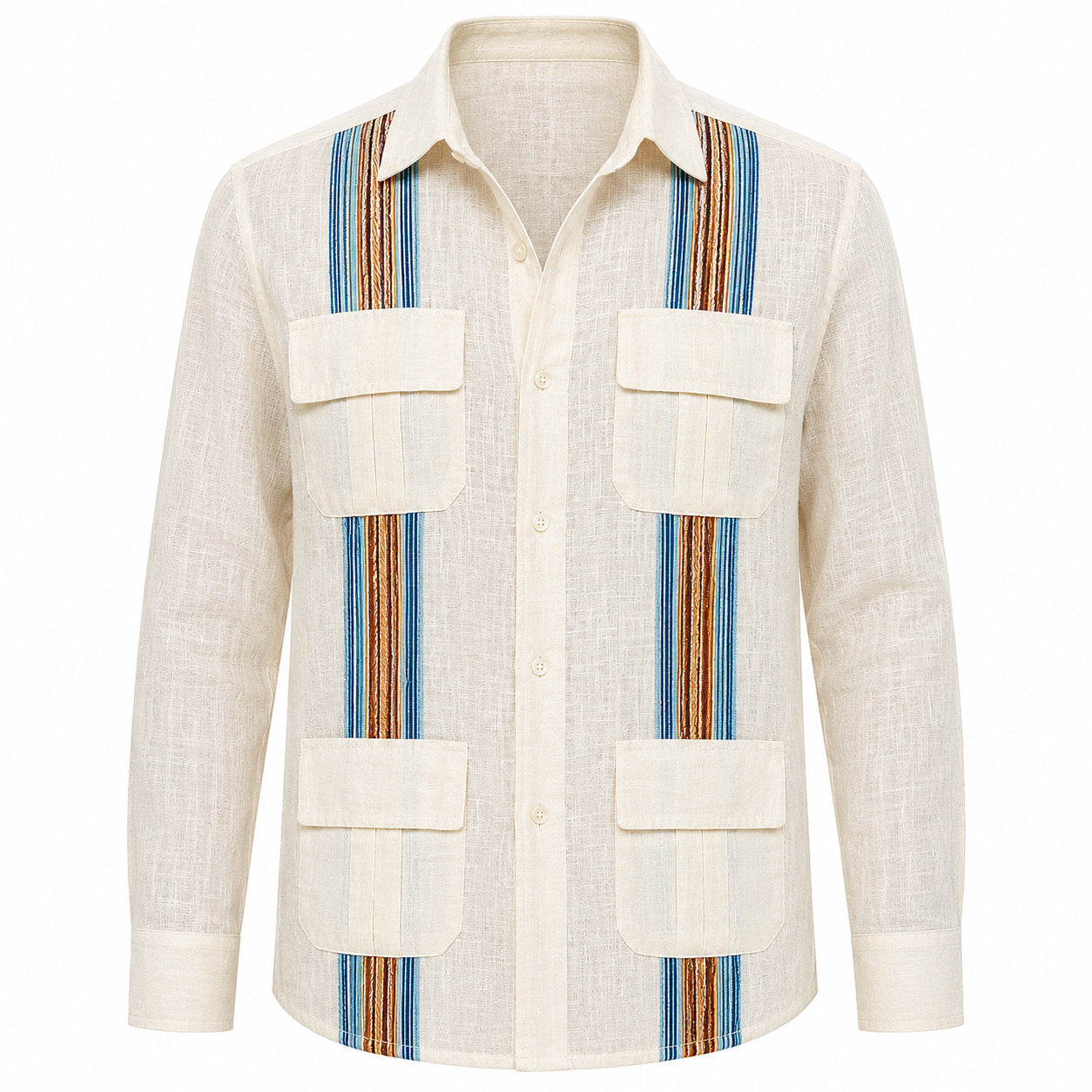 Men’s 100% Linen Multi-Stripe Guayabera Shirt