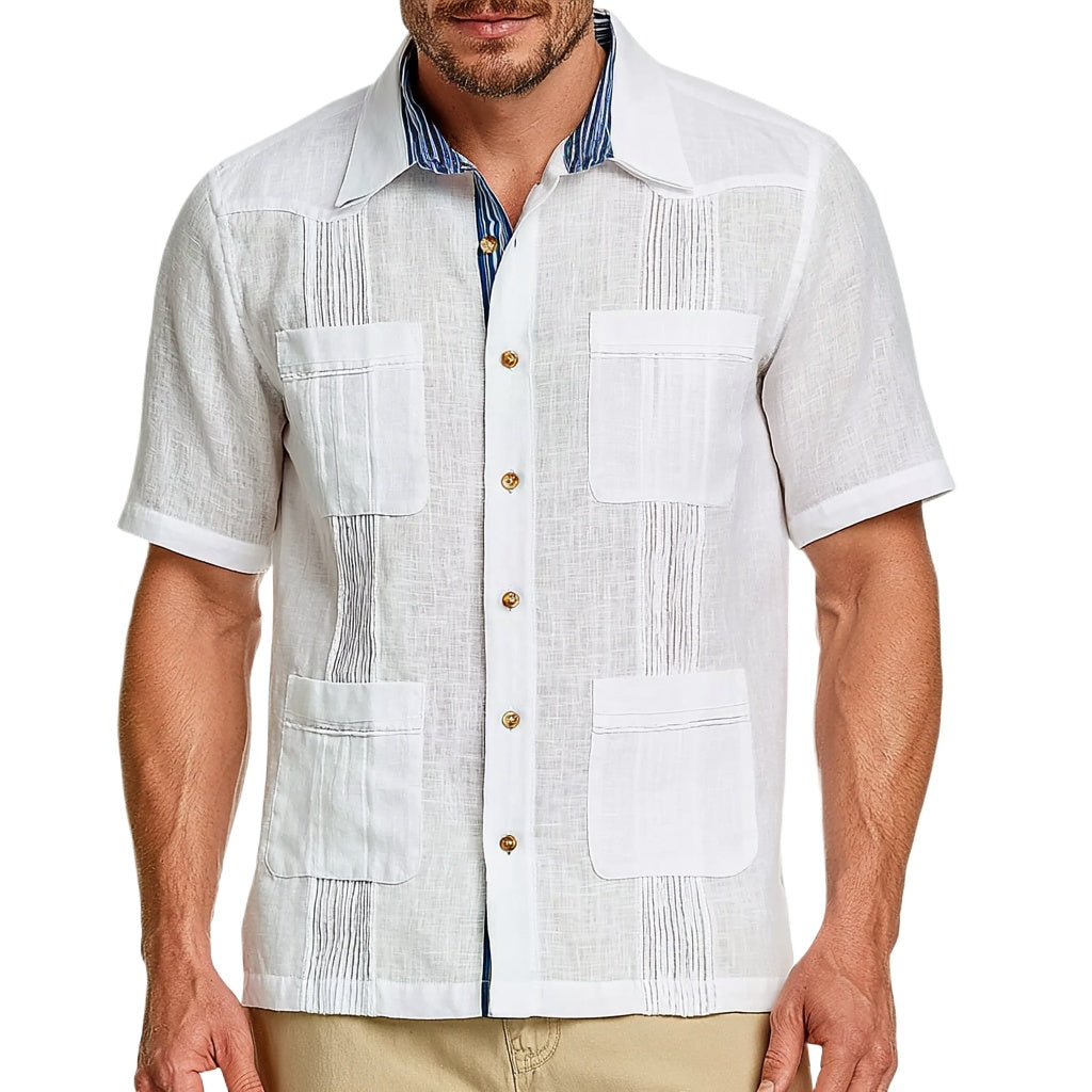 White Linen Guayabera Shirt