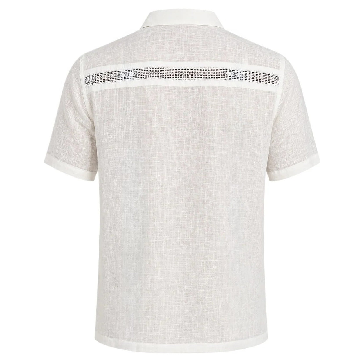 White Linen Guayabera Shirt with Blue Trim