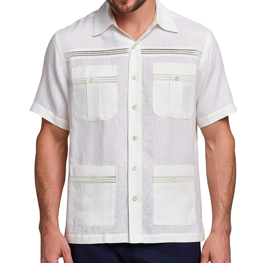 Clean White 4-Pocket Linen Guayabera Shirt