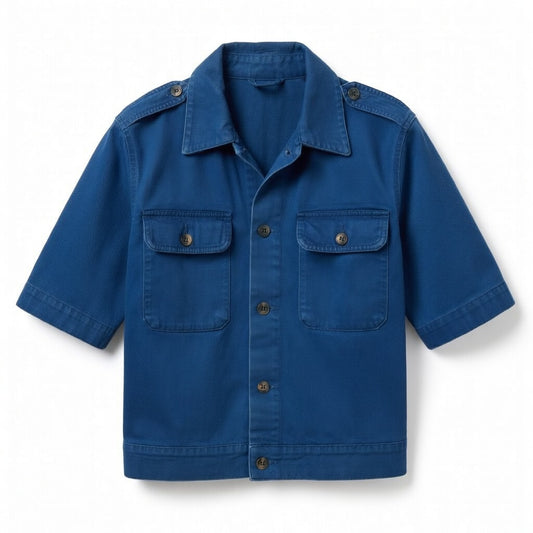 Men's Short Sleeve Utility Jacket - Navy Blue Cotton Military Style Shacket