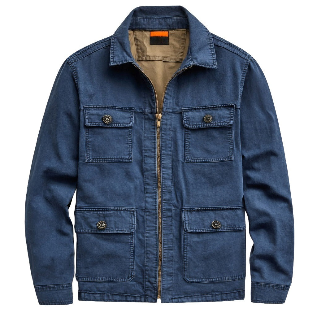 Men's Navy Cotton Utility Jacket - Zip Front Workwear Field Coat