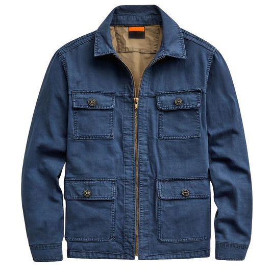 Men's Navy Cotton Utility Jacket - Zip Front Workwear Field Coat