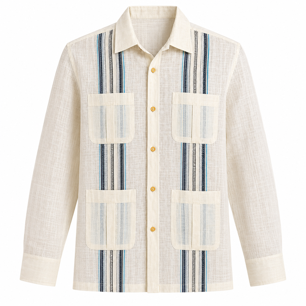 Multi-Stripe Linen Guayabera Shirt