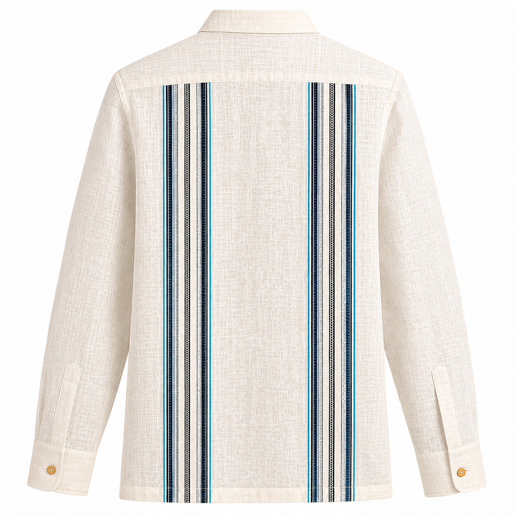 Multi-Stripe Linen Guayabera Shirt