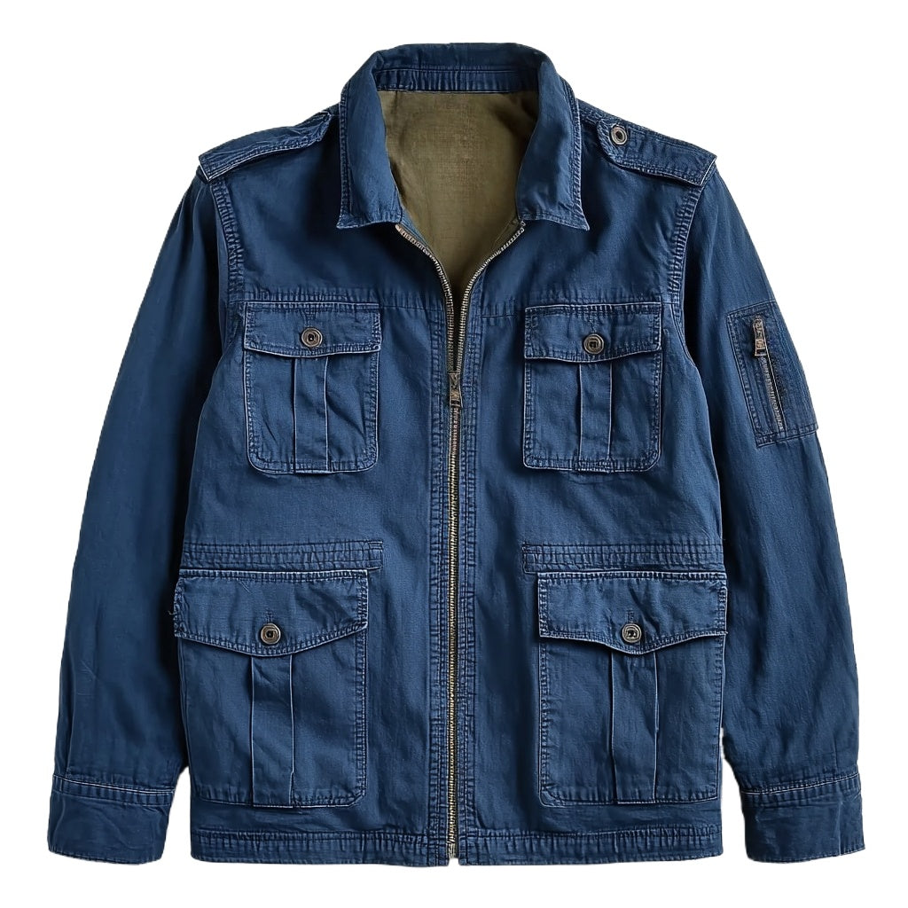 Men's Navy Cotton Utility Jacket - Zip Front Workwear Field Coat
