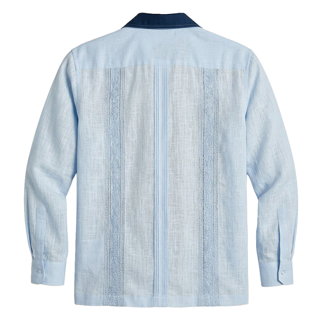 Long Sleeve Two-Tone Linen Guayabera Shirt