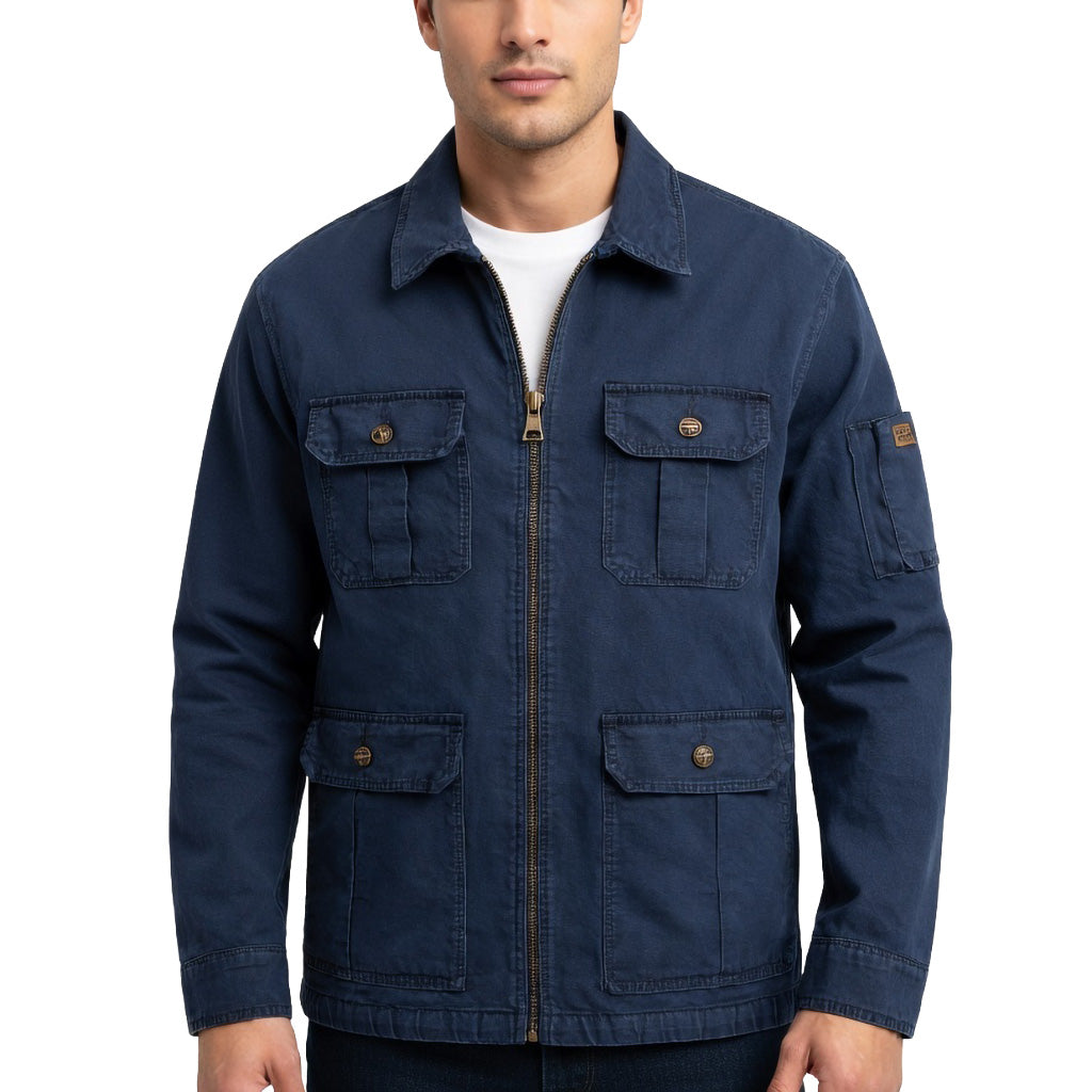 Men's Navy Cotton Utility Jacket - Zip Front Workwear Field Coat