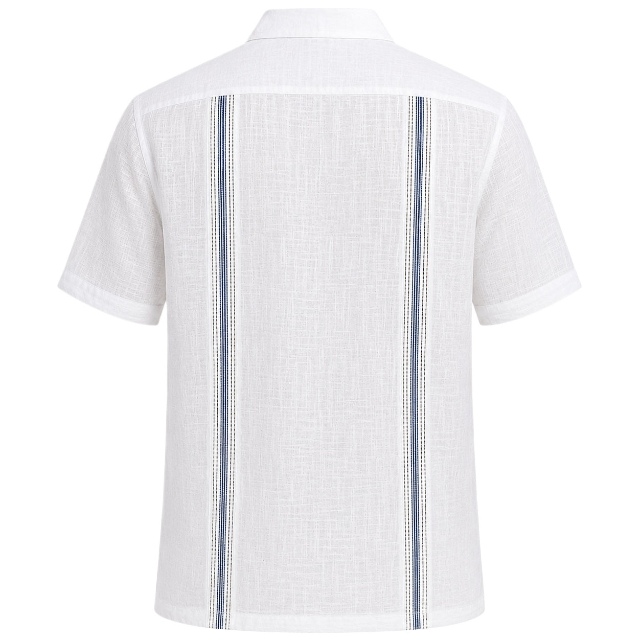 Linen White Guayabera Shirt with Navy Stripe Panels
