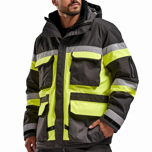 Multi-Pocket High-Visibility Safety Parka - Waterproof Work Coat