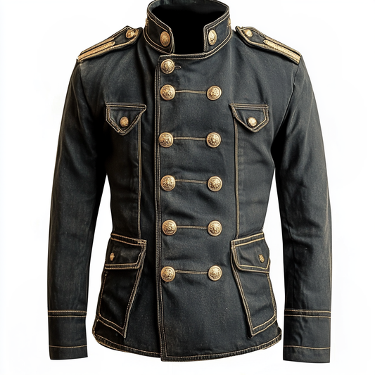 Men's Napoleon Military Jacket Velvet Black Gold Embroidered Double Breasted Ornate Hussar Blazer Cropped Fit