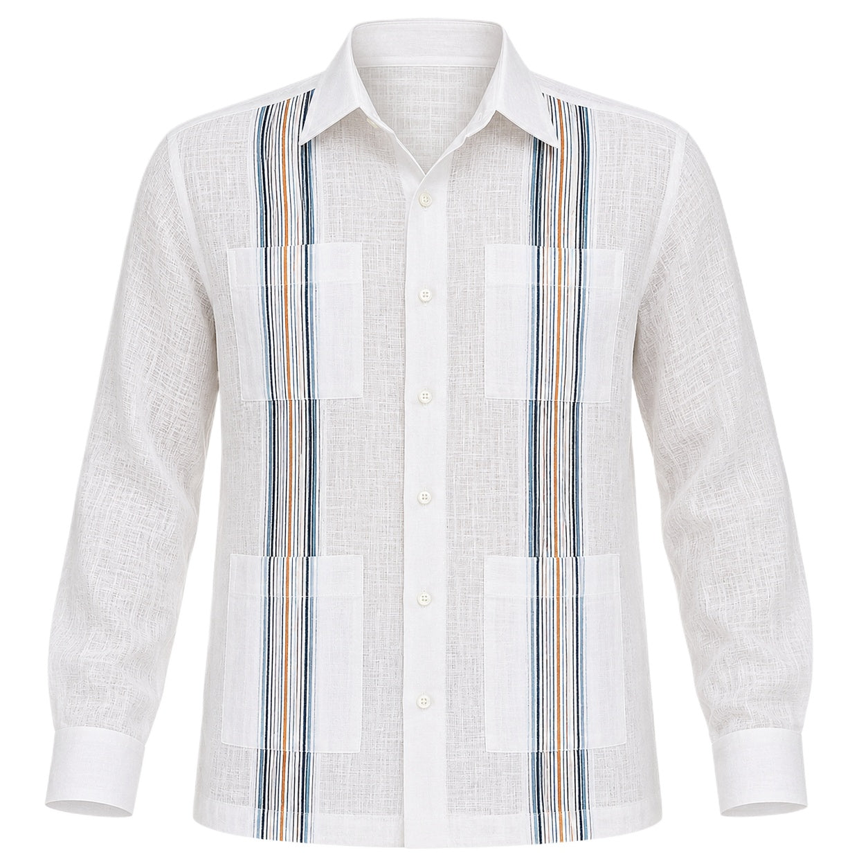 Men’s 100% Linen Multi-Stripe Guayabera Shirt