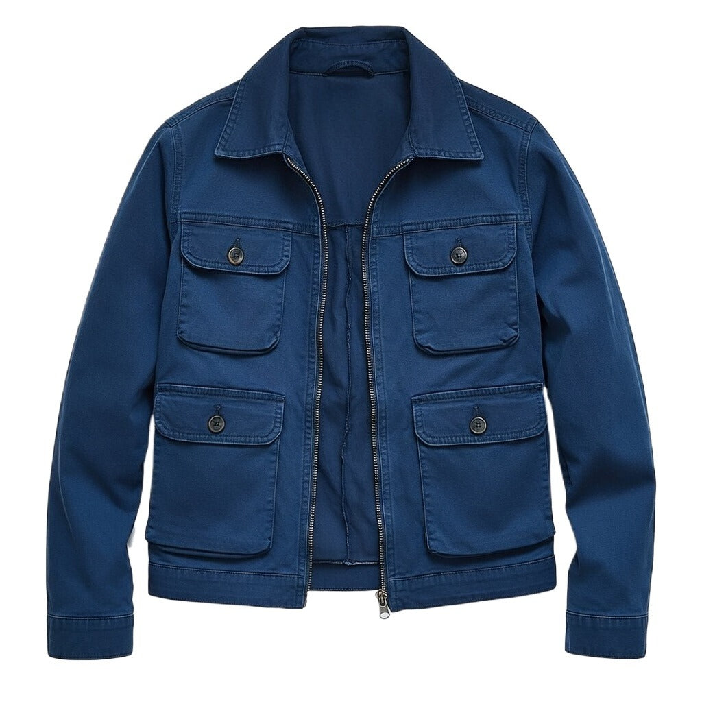 Men's Navy Cotton Utility Jacket - Zip Front Workwear Field Coat