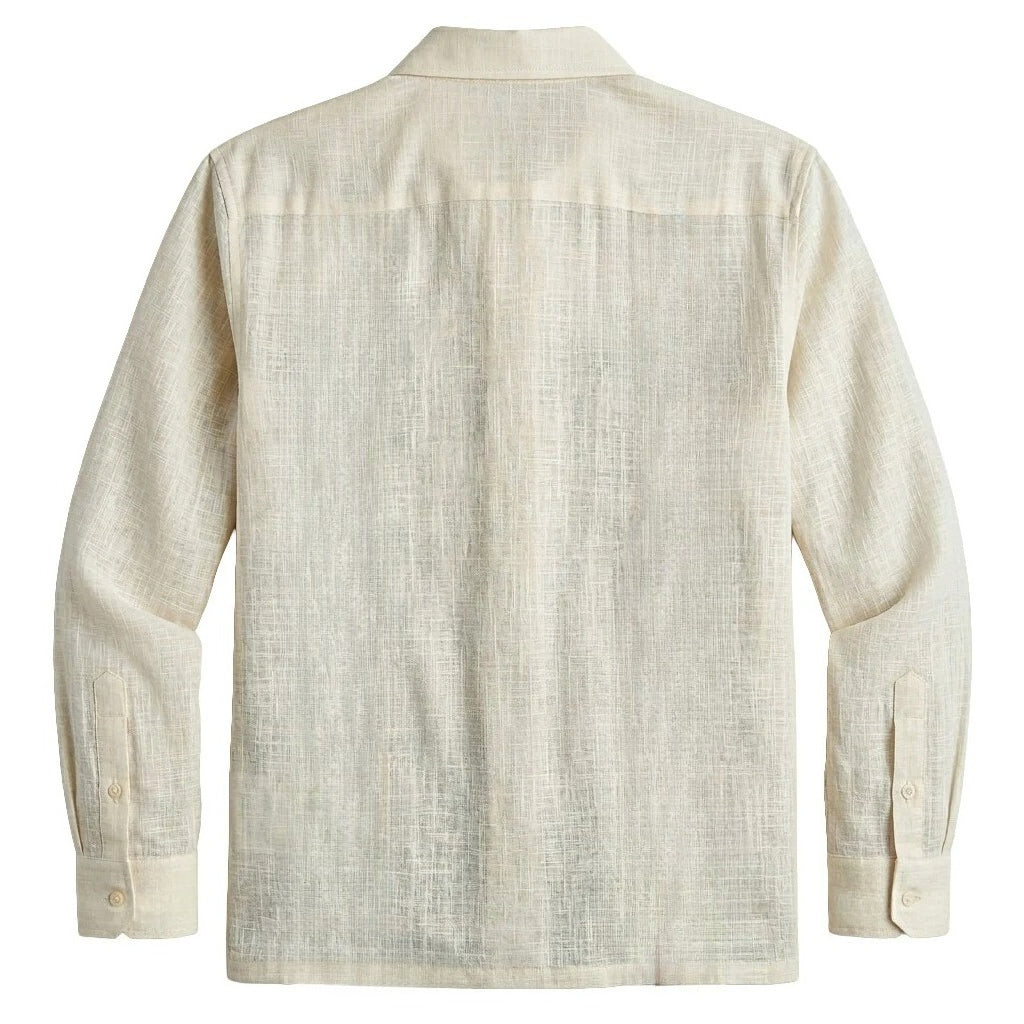 Multi-Stripe Linen Guayabera Shirt