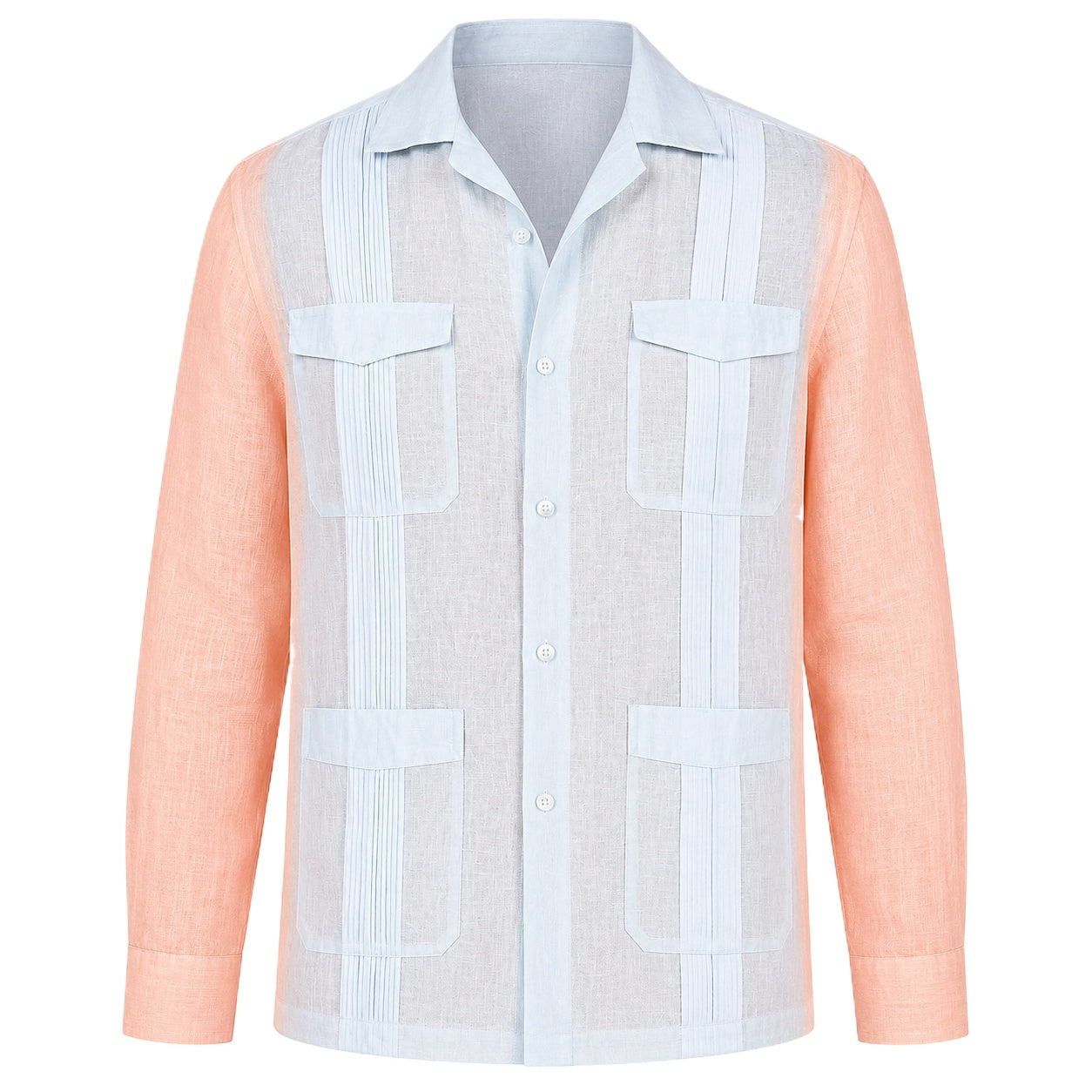 Colorblock Linen Guayabera Shirt