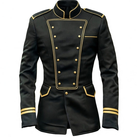 Men's Napoleon Military Jacket Velvet Black Gold Embroidered Double Breasted Ornate Hussar Blazer