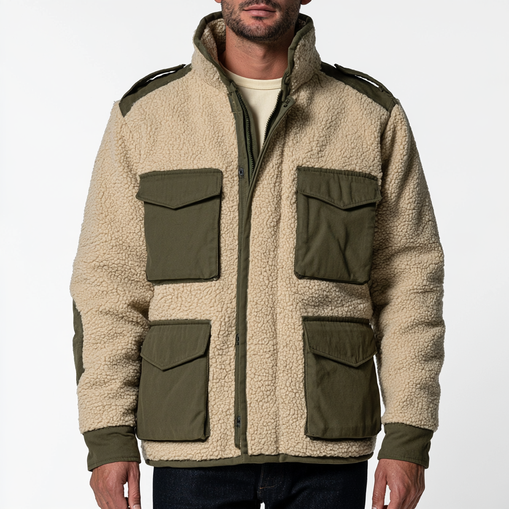 The Pile Field Jacket | Oatmeal and Olive Four-Pocket Layer